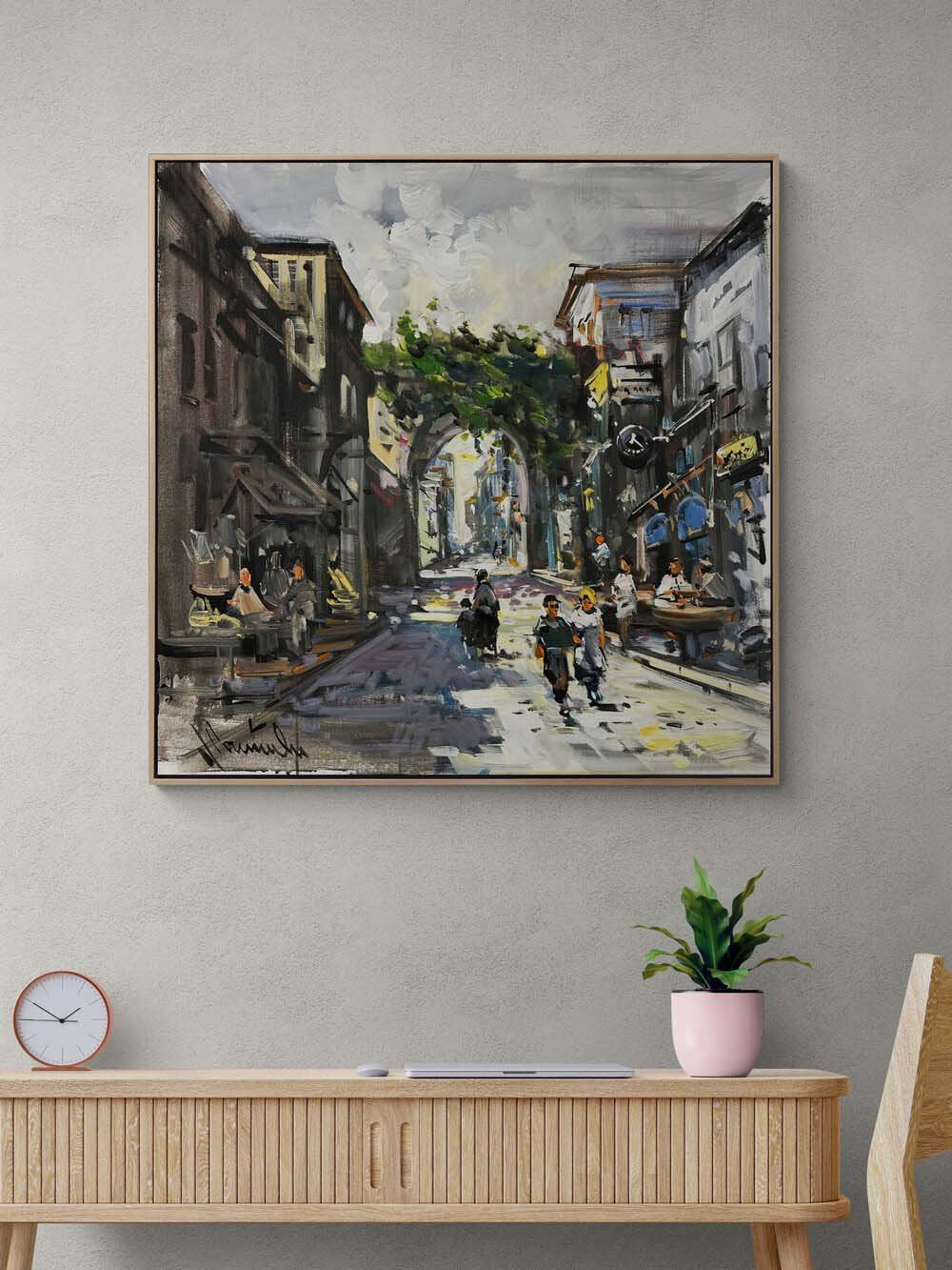 Taş Sokaklarda Ayak Sesleri Yağlı Boya Tablosu
