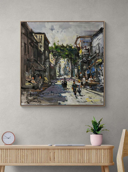 Taş Sokaklarda Ayak Sesleri Yağlı Boya Tablosu