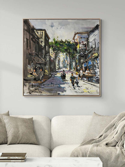 Taş Sokaklarda Ayak Sesleri Yağlı Boya Tablosu