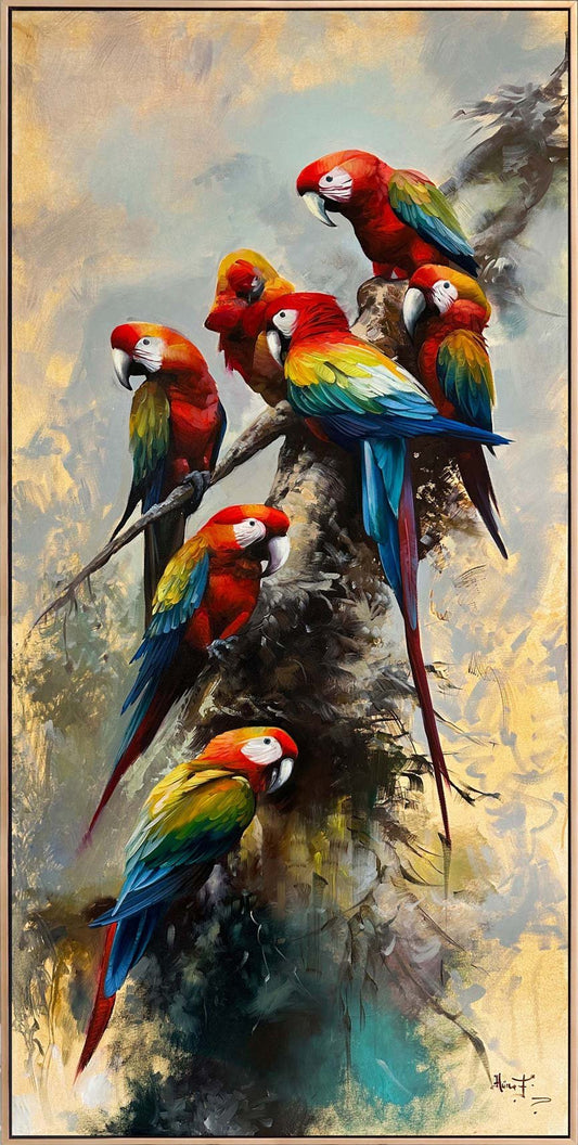 Papağanların Melodisi Yağlı Boya Tablosu