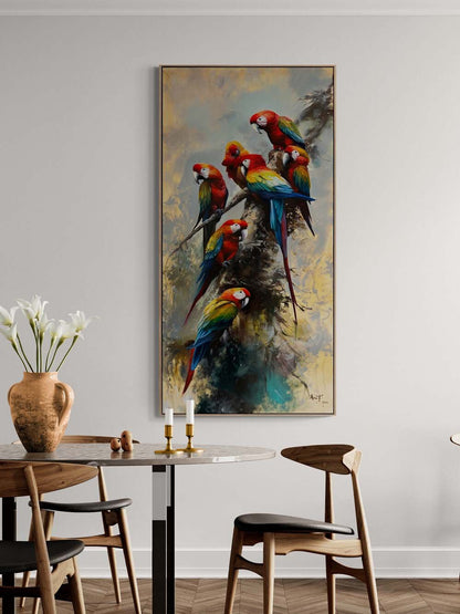 Papağanların Melodisi Yağlı Boya Tablosu