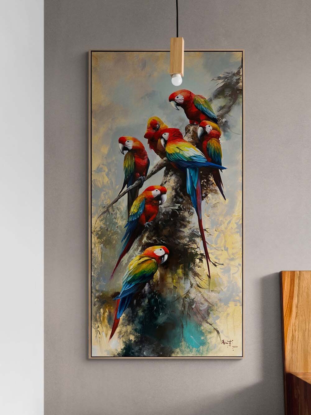 Papağanların Melodisi Yağlı Boya Tablosu