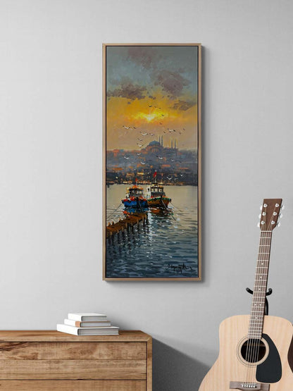 İskelede Balıkçılar Yağlı Boya Tablosu