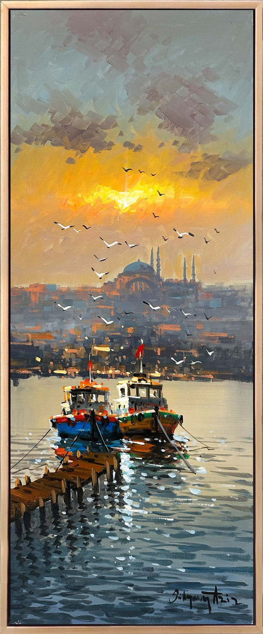 İskelede Balıkçılar Yağlı Boya Tablosu