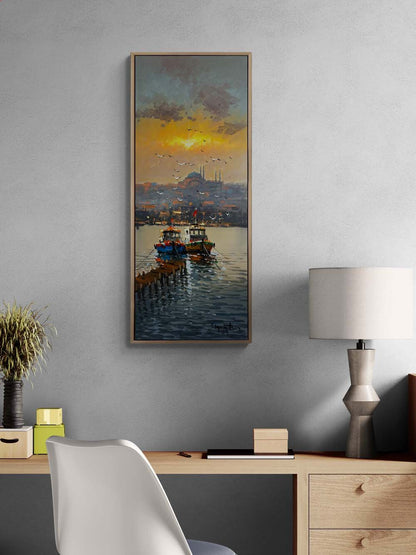 İskelede Balıkçılar Yağlı Boya Tablosu