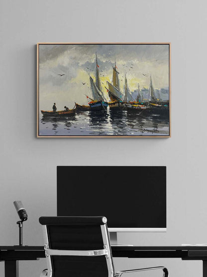 Denizde Sessiz Bekleyiş Yağlı Boya Tablosu