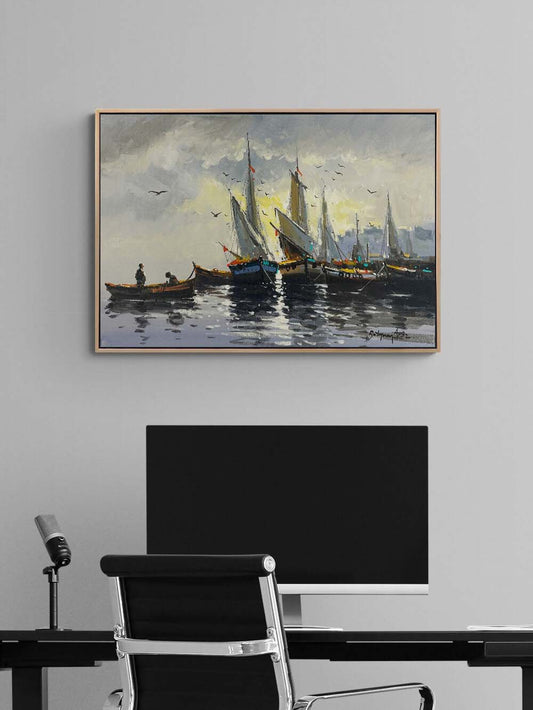 Denizde Sessiz Bekleyiş Yağlı Boya Tablosu