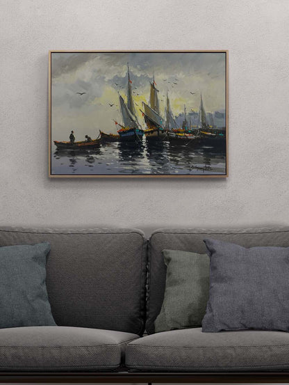 Denizde Sessiz Bekleyiş Yağlı Boya Tablosu