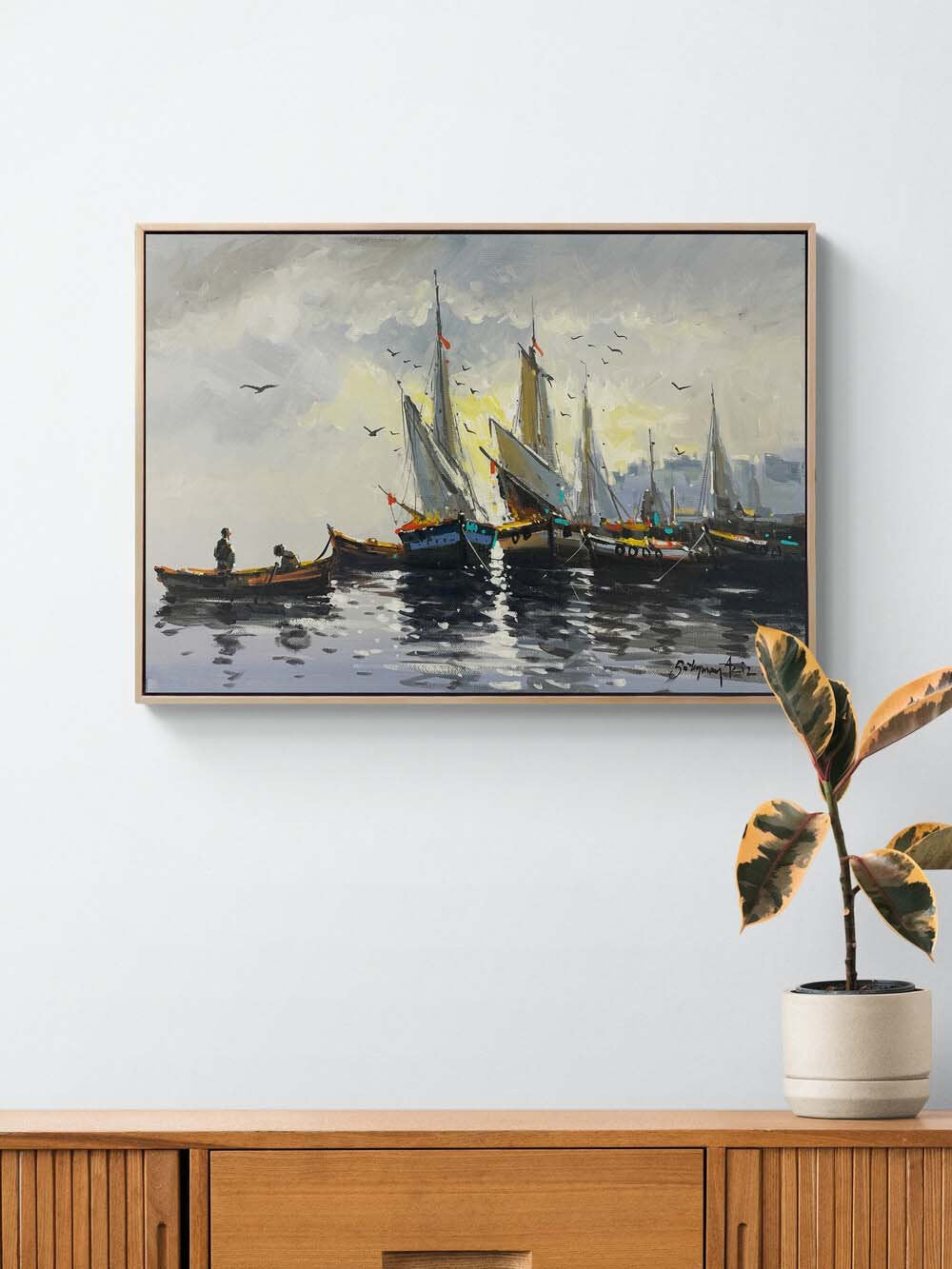 Denizde Sessiz Bekleyiş Yağlı Boya Tablosu