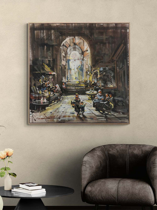 Bir Gün Çarşıda Yağlı Boya Tablosu