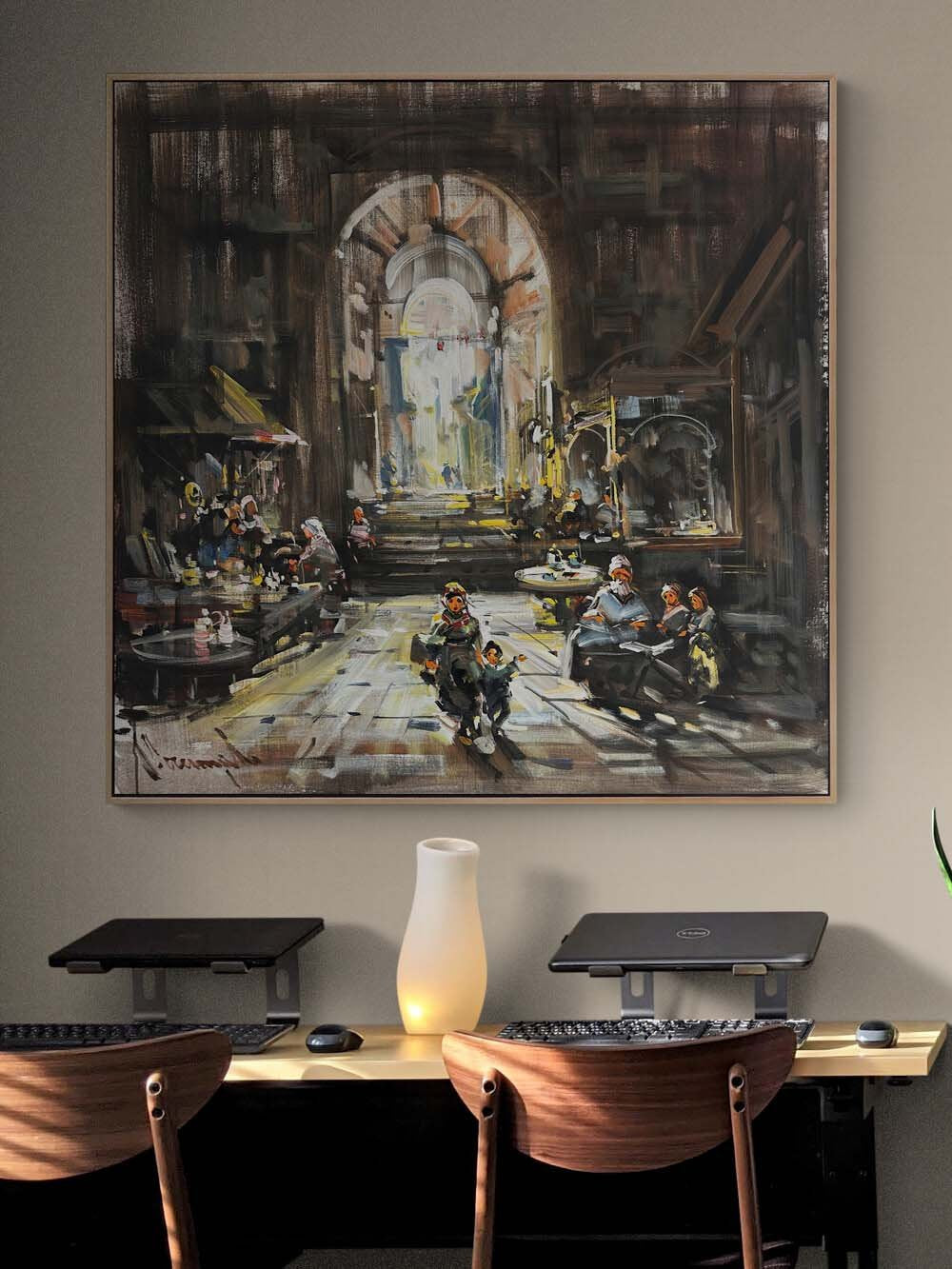 Bir Gün Çarşıda Yağlı Boya Tablosu