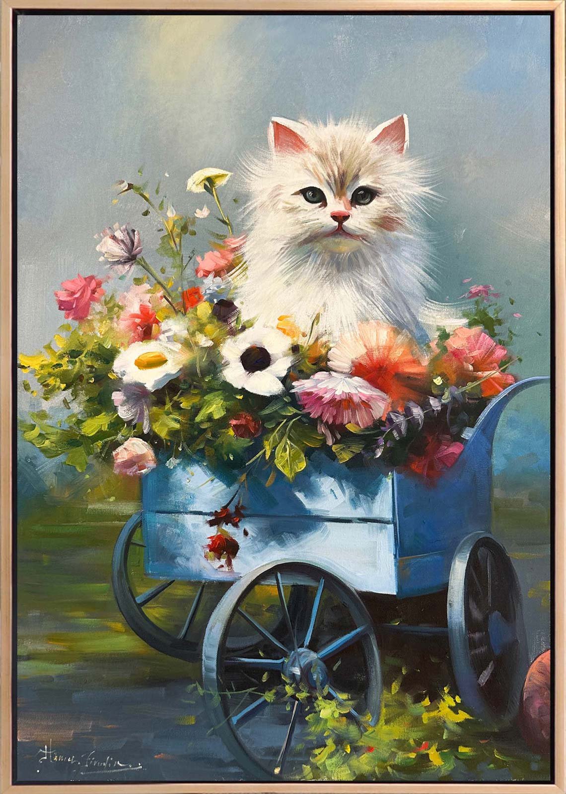 Çiçek Arabasında Bahar Yağlı Boya Tablosu