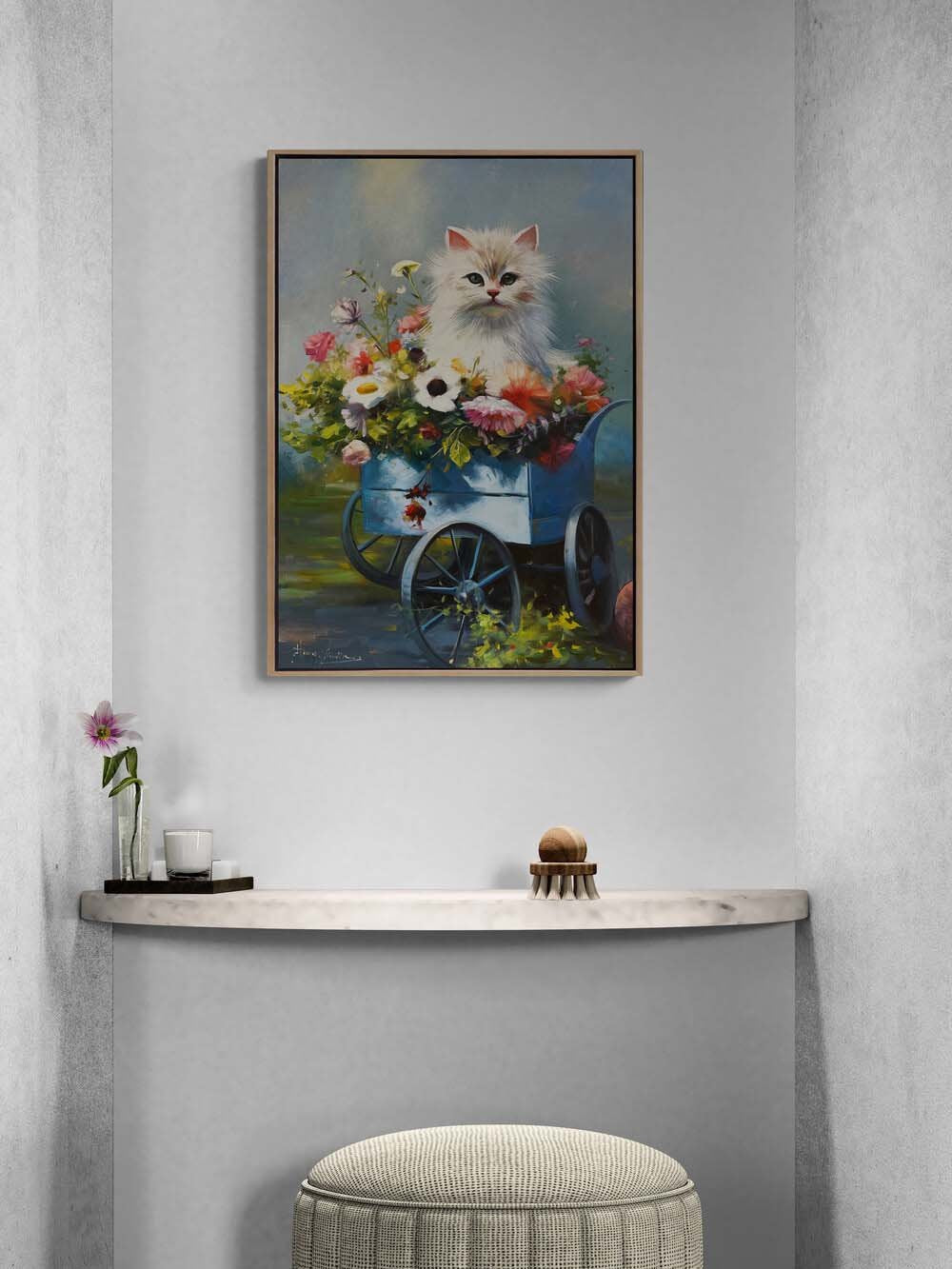 Çiçek Arabasında Bahar Yağlı Boya Tablosu