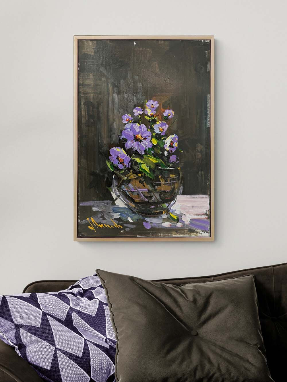 Menekşede Bahar Yağlı Boya Tablosu