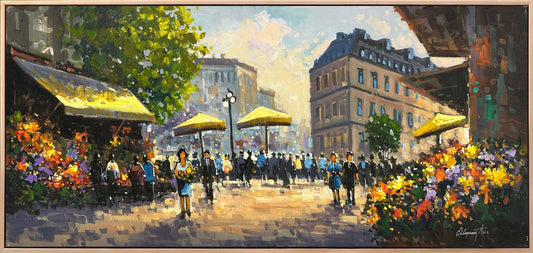 Çiçek Pazarı Sesi Yağlı Boya Tablosu