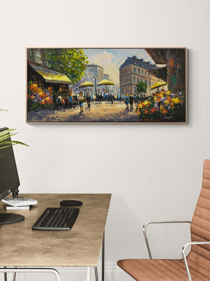 Çiçek Pazarı Sesi Yağlı Boya Tablosu