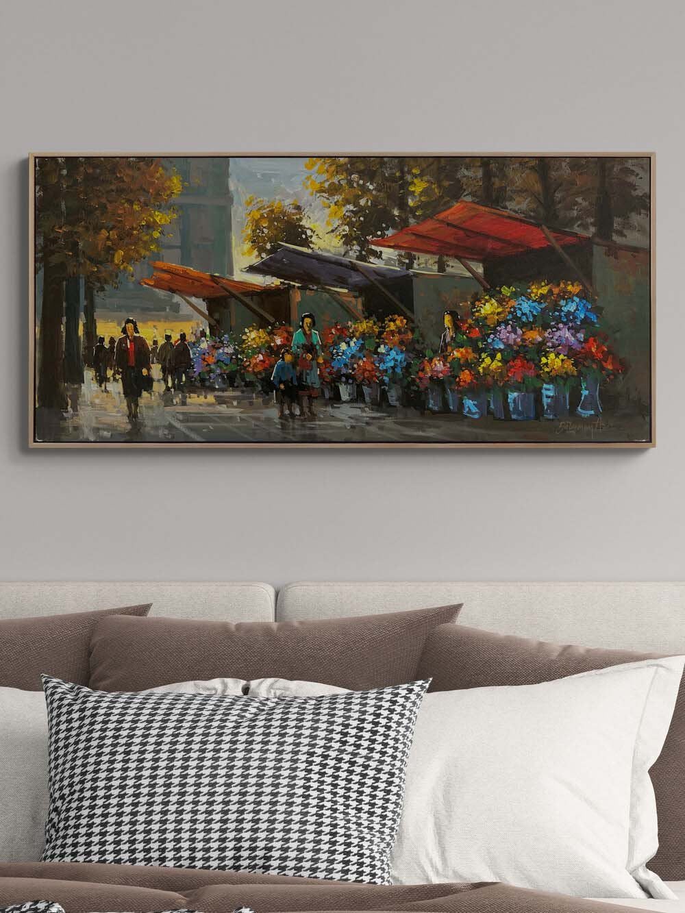 Çiçek Pazarında Bir Gün Yağlı Boya Tablosu