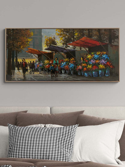 Çiçek Pazarında Bir Gün Yağlı Boya Tablosu