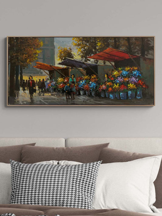 Çiçek Pazarında Bir Gün Yağlı Boya Tablosu