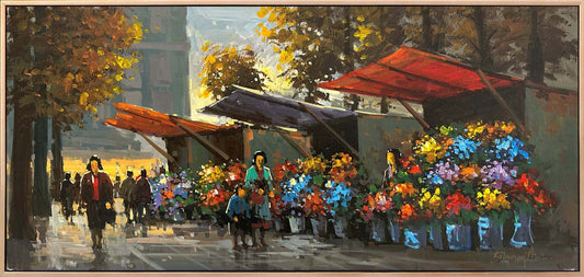 Çiçek Pazarında Bir Gün Yağlı Boya Tablosu