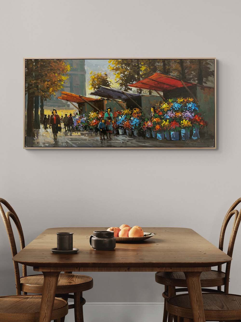 Çiçek Pazarında Bir Gün Yağlı Boya Tablosu