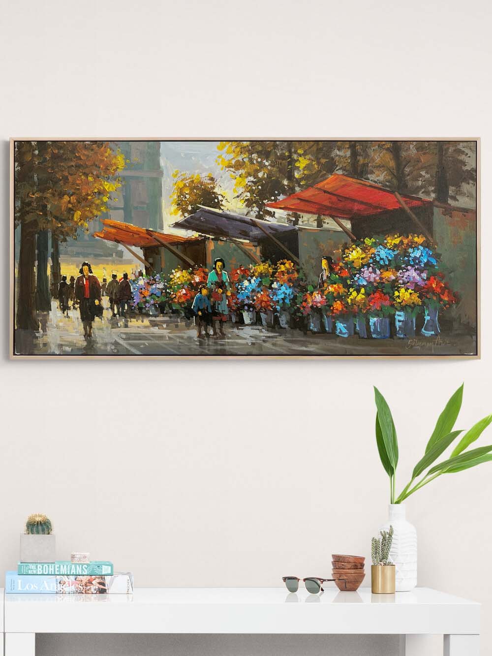 Çiçek Pazarında Bir Gün Yağlı Boya Tablosu