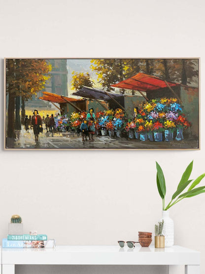 Çiçek Pazarında Bir Gün Yağlı Boya Tablosu