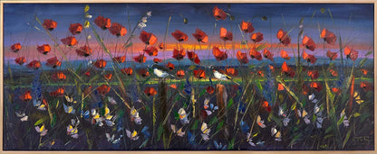 Gece Gelincik Bahçesi Yağlı Boya Tablosu