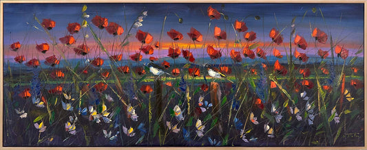 Gece Gelincik Bahçesi Yağlı Boya Tablosu