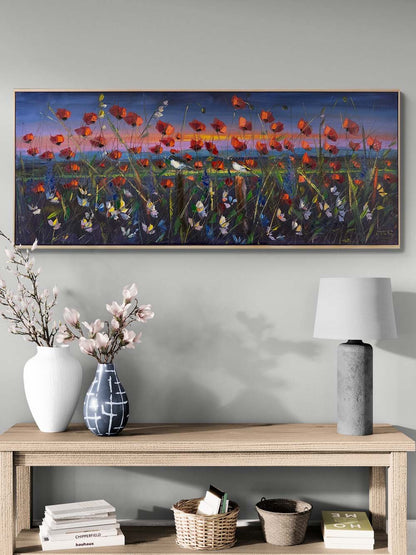 Gece Gelincik Bahçesi Yağlı Boya Tablosu