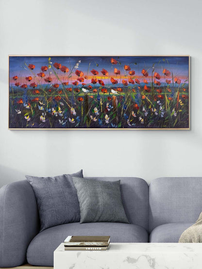 Gece Gelincik Bahçesi Yağlı Boya Tablosu