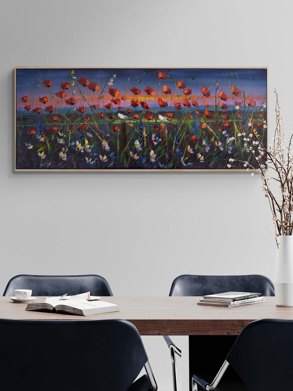 Gece Gelincik Bahçesi Yağlı Boya Tablosu