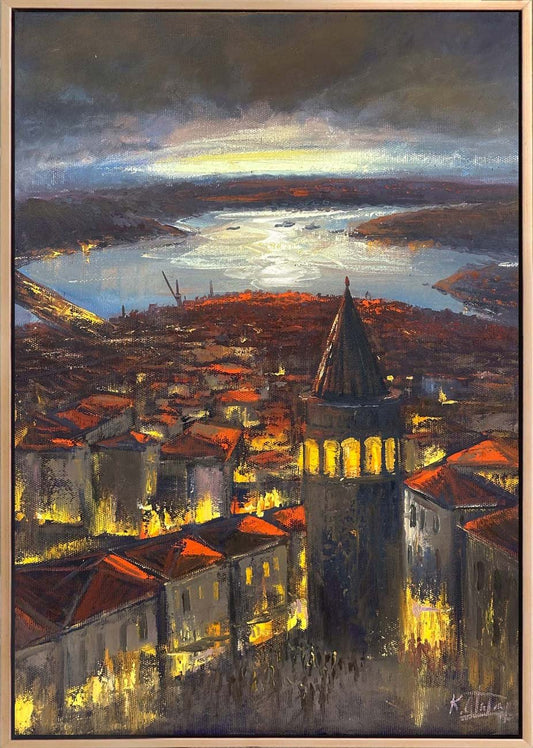 Galata’dan Bir Akşam Yağlı Boya Tablosu