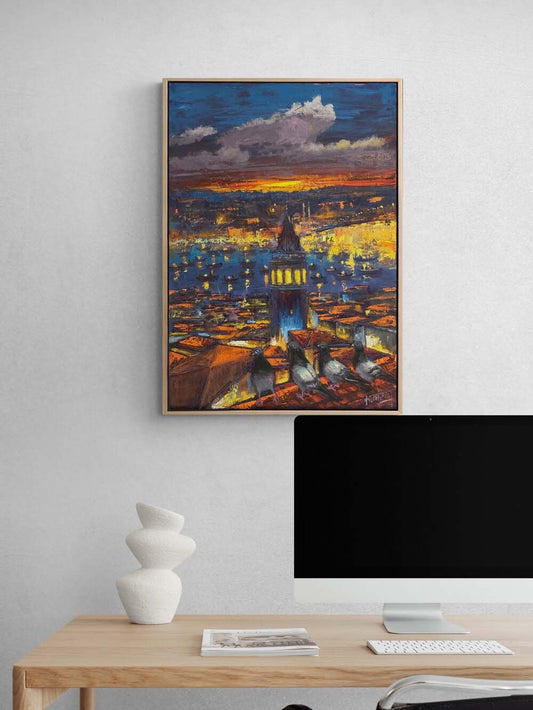 Gecenin Işığında Galata Yağlı Boya Tablosu