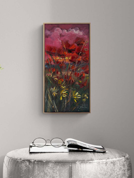 Gelincik Bahçesinde Günbatımı Yağlı Boya Tablosu