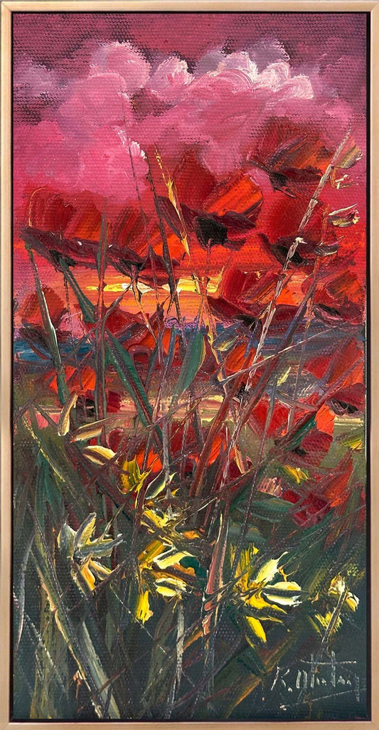 Gelincik Bahçesinde Günbatımı Yağlı Boya Tablosu