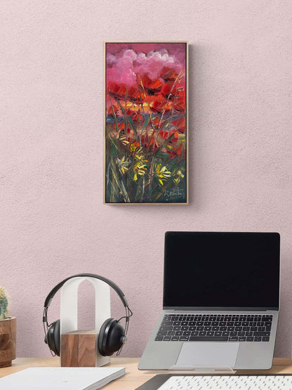 Gelincik Bahçesinde Günbatımı Yağlı Boya Tablosu