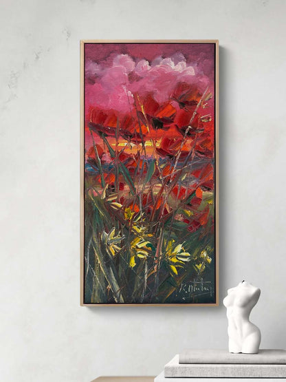 Gelincik Bahçesinde Günbatımı Yağlı Boya Tablosu