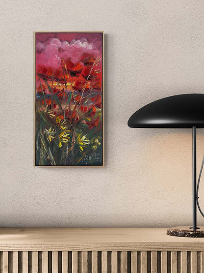 Gelincik Bahçesinde Günbatımı Yağlı Boya Tablosu