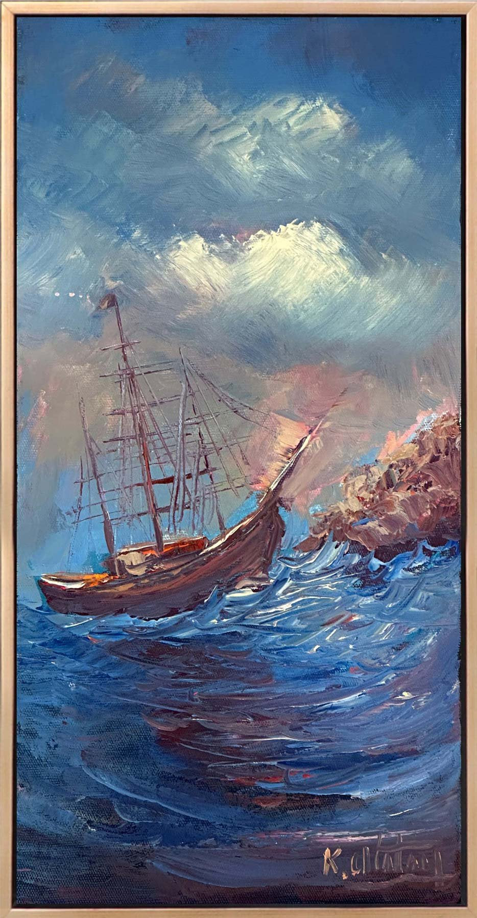 Rüzgarla Savrulan Mavi Yağlı Boya Tablosu