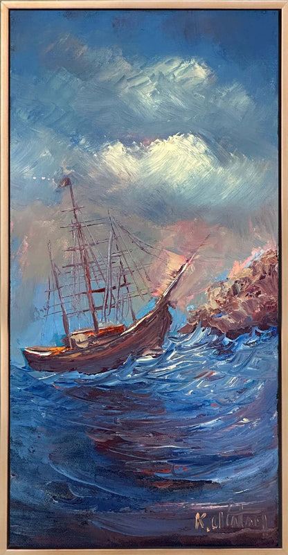 Rüzgarla Savrulan Mavi Yağlı Boya Tablosu