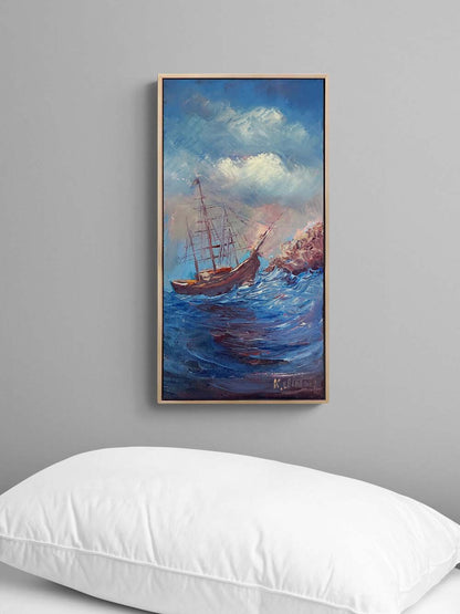 Rüzgarla Savrulan Mavi Yağlı Boya Tablosu