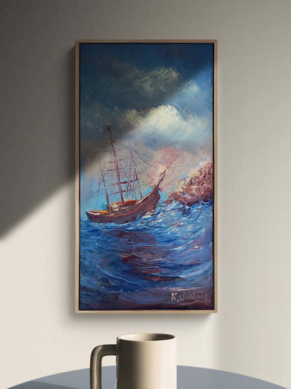 Rüzgarla Savrulan Mavi Yağlı Boya Tablosu