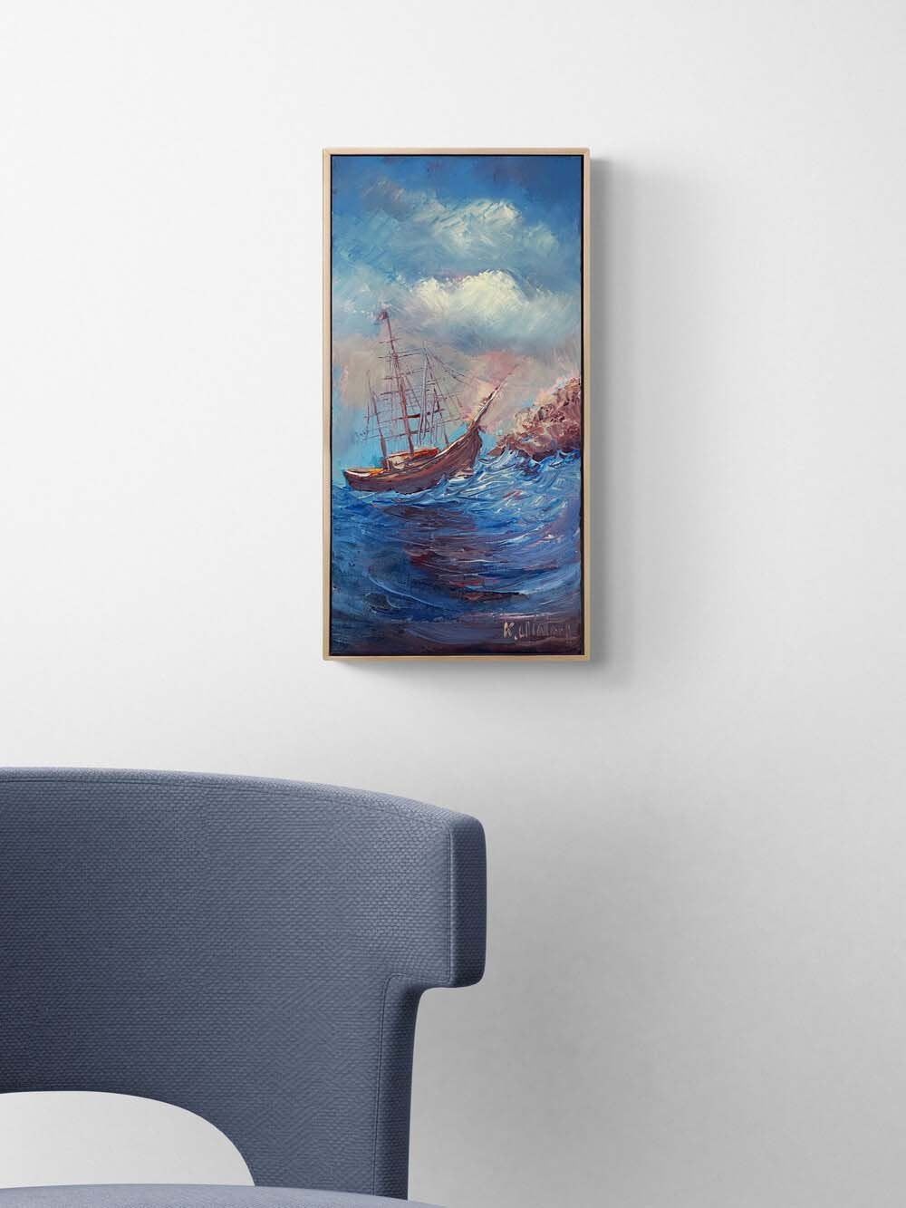 Rüzgarla Savrulan Mavi Yağlı Boya Tablosu