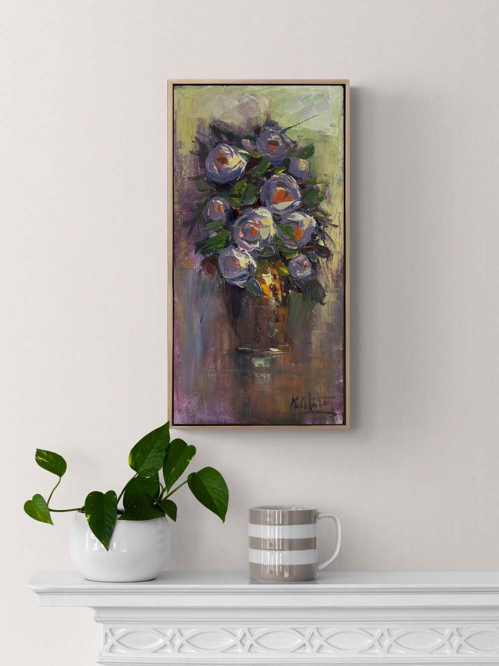 Vazoda Beyaz Çiçekler Yağlı Boya Tablosu