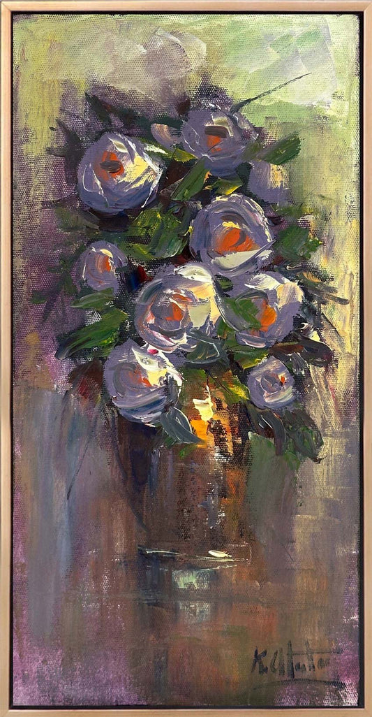 Vazoda Beyaz Çiçekler Yağlı Boya Tablosu