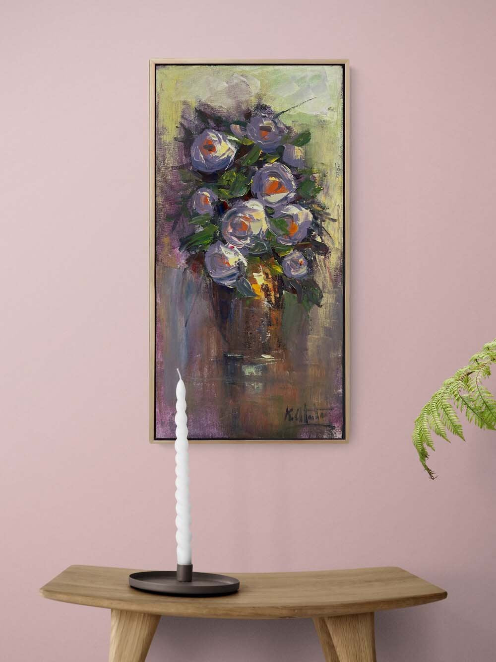 Vazoda Beyaz Çiçekler Yağlı Boya Tablosu