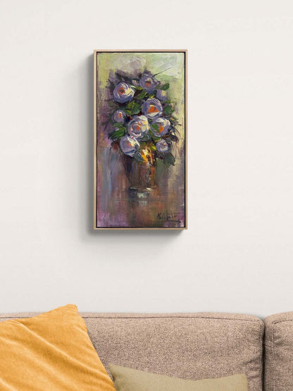 Vazoda Beyaz Çiçekler Yağlı Boya Tablosu