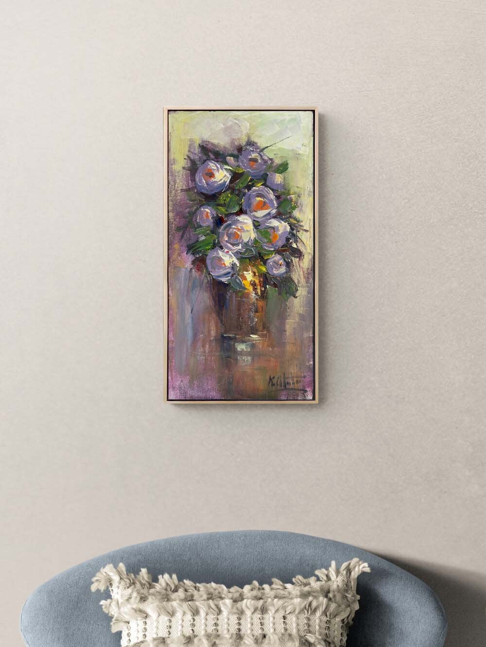 Vazoda Beyaz Çiçekler Yağlı Boya Tablosu