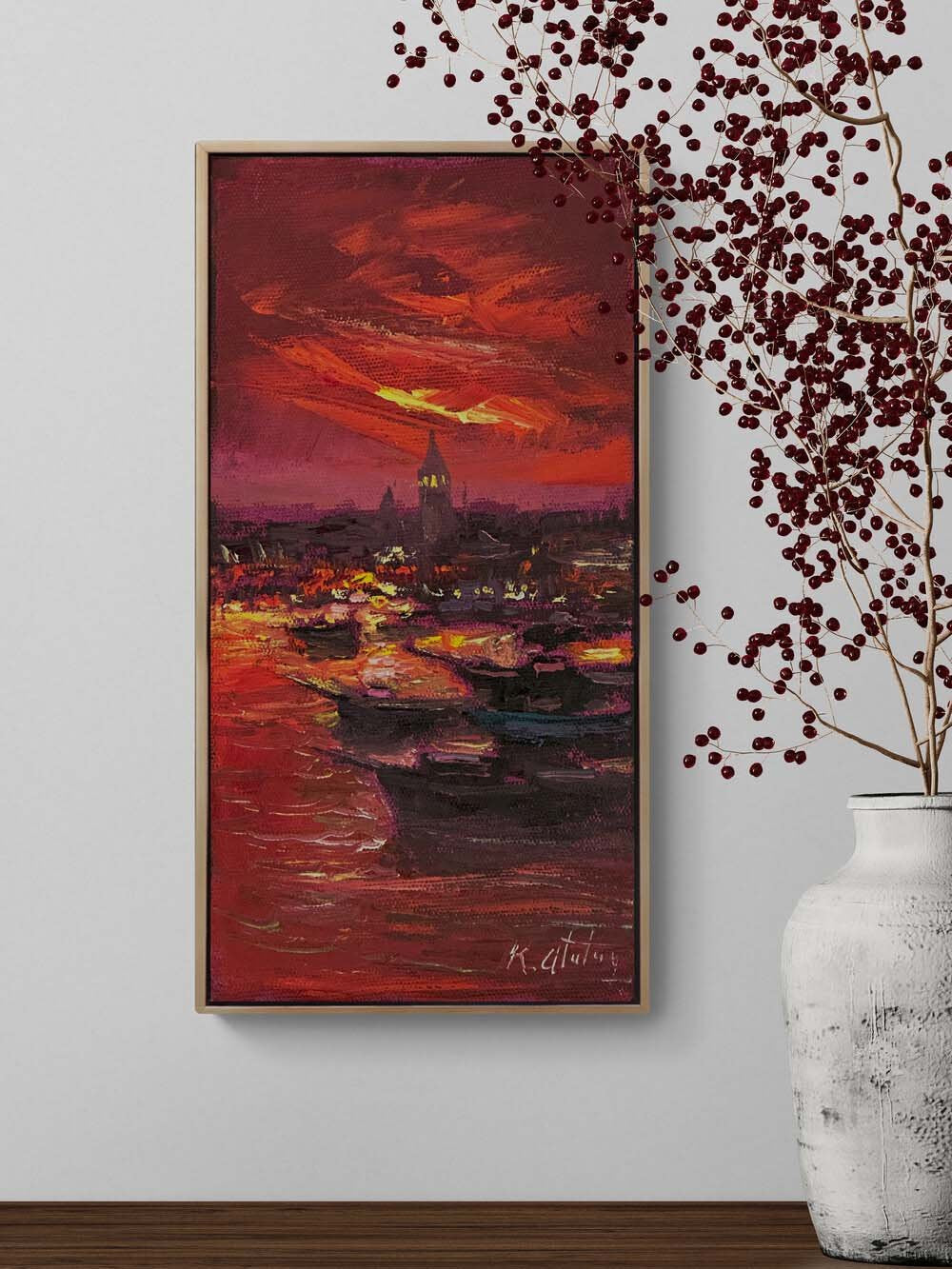 Boğaz Kırmızı Hali Yağlı Boya Tablosu